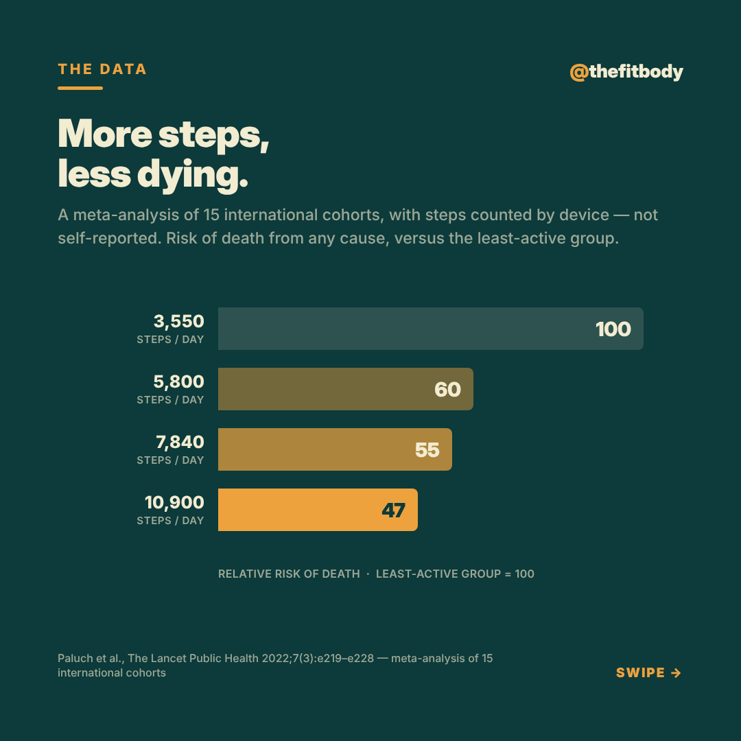 Half of India Isn't Walking Enough: How Many Steps Do You Really Need? — slide 2: steps and risk of death